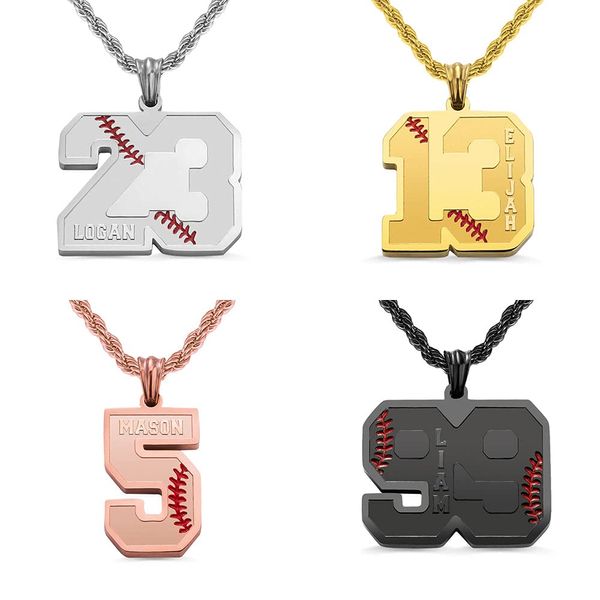 Collane con ciondolo Collana con numero personalizzato per uomo Atleti Acciaio inossidabile Personalizzato con incisione sul retro/nome Ciondolo a catena per ragazzi di baseball S amzML