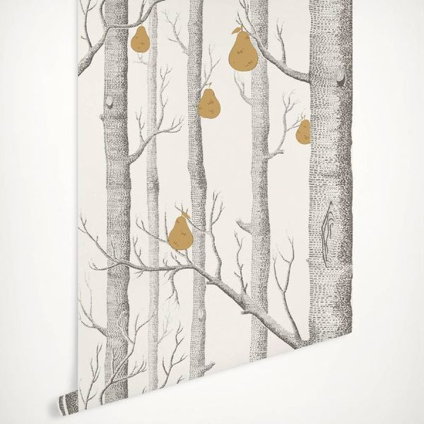 Carte da parati Contemporaneo Restyled Tapety Alberi di betulla grigia con pere gialle Carta da parati Scandinavo Papel De Pared Woods Peals Wall Pape