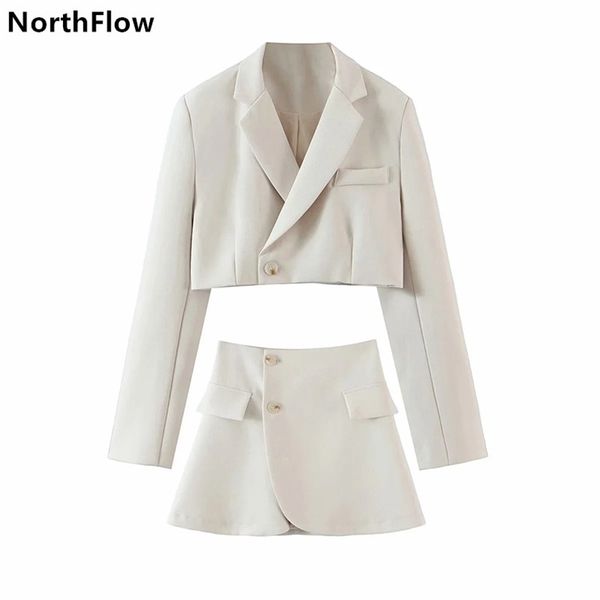 Northflow Matching Conjunto Blazer e Skirts Mulheres Inglaterra Nfeeceu o umbigo exposto ao Blazer feminino femme femme de duas peças 220816