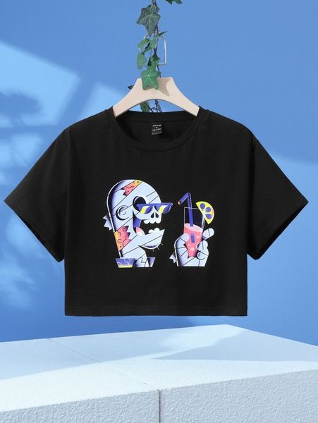 

x enisaurus graphic print crop t-shirt q4w6#, White