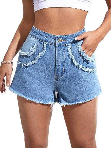 

high waist raw trim denim shorts 54wg#, White;black