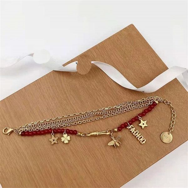 

design jewel chain bracelets five pointed star letter red bead bracelet, Black