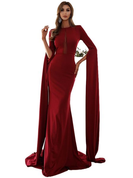 

missord split sleeve mesh insert maxi prom dress l8wi#, Black;gray