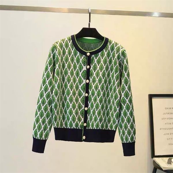 

runway fall korean womens o neck sweater knitted leaves elegant brand retro cardigan coat casacos 220817, White;black
