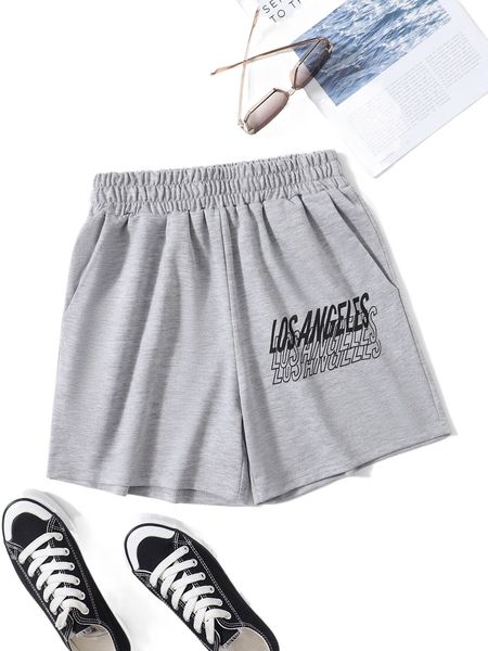 

petite letter graphic slant pockets shorts m8yr#, White;black