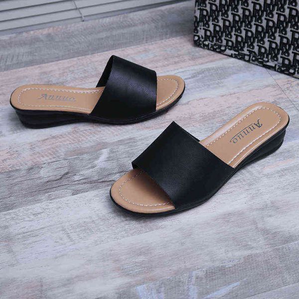 

slippers women's platform summer fashion wedge heel sandals ladies casual shoes solid color 4cm plus size 42 220530, Black