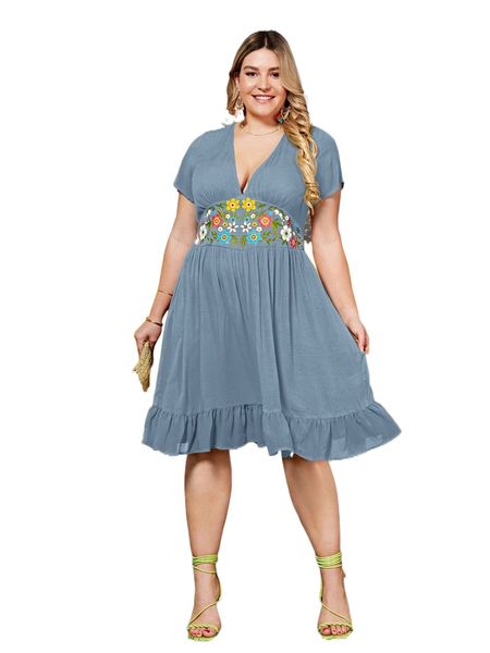

plus floral print ruffle hem dress i1bh#, Black