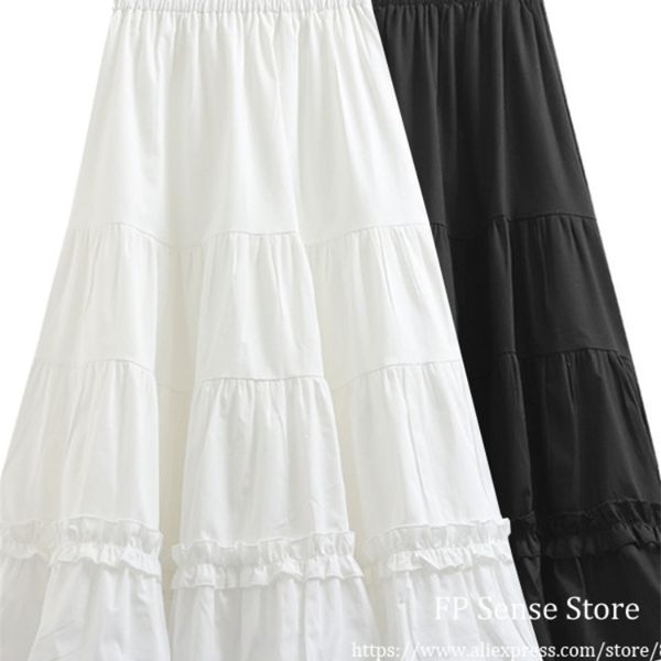 

girls midi pleated kawaii skirt women summer autumn fashion casual ladies cute long skirts female outerwear wholesale 220618, Black