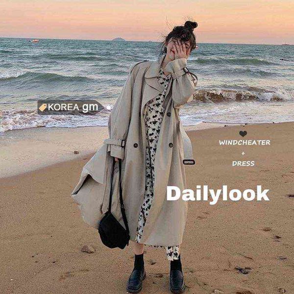 

women's trench coats spring autumn 2021 korean women coat fashion double breasted loose belt female windbreak outwear abrigos mujer t22, Tan;black