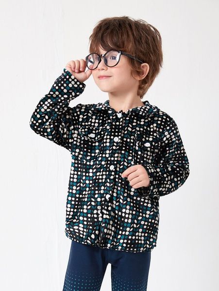 

toddler boys geo print flap pocket velvet coat she, Blue;gray