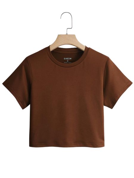 

solid short sleeve crop tee g08t#, White