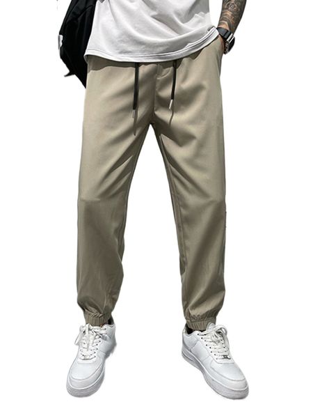 

men letter patched detail drawstring waist pants c4cz#, Black