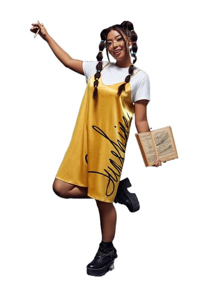 

x miss pt plus letter graphic satin 2 in 1 dress u4ln#, Black