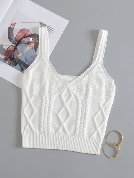 

solid crop cable knit 18b8#, White;black