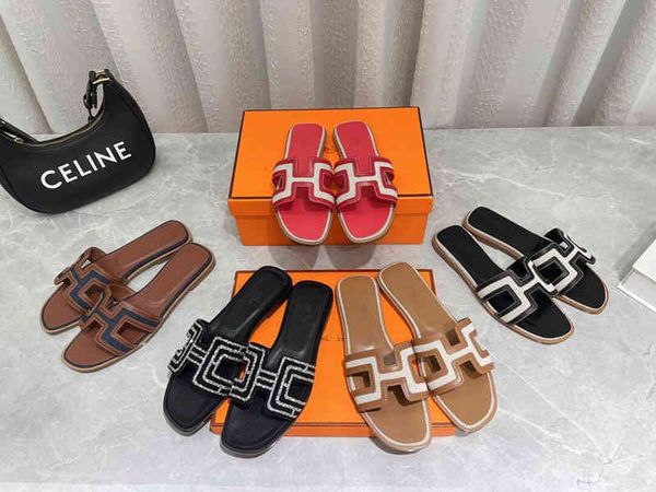 

genuine herme slippers orans sandal paris h slipper orans sandals 2022 summer new women's leater flat bottom color wear versatile beac, Black