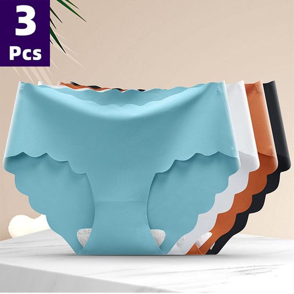 

3 pcs set solid women panties ice silk underwear traceless comfortable breathable cotton crotch, Black;pink