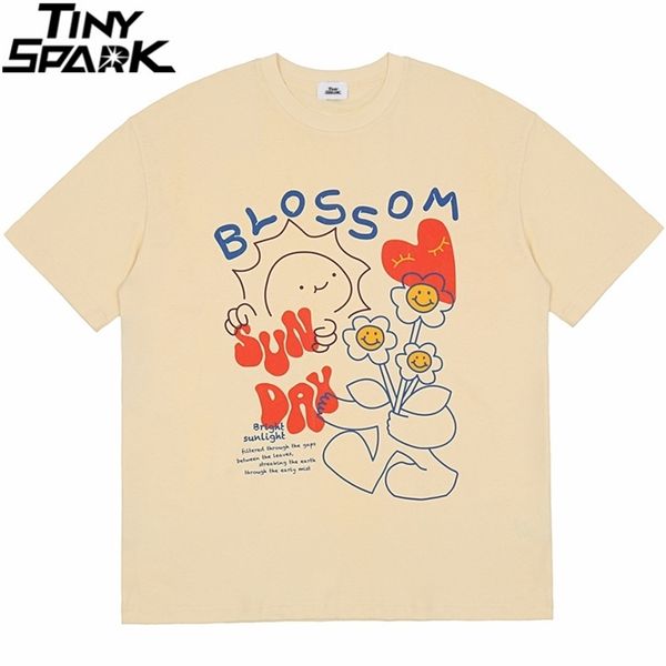 

hip hop streetwear tshirt harajuku blossom print t shirt men summer short sleeve t-shirt floral green white tees 220512, White;black