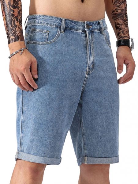 

men slant pocket roll hem denim shorts y127#, White;black