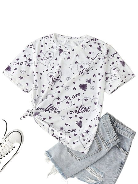 

heart and letter graphic tee 362t#, White