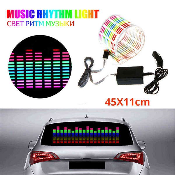 45x11CM Adesivo per auto Musica Ritmo LED Flash Light Lamp Parabrezza posteriore per auto Luce decorativa Equalizzatore attivato dal suono 12V Y220708