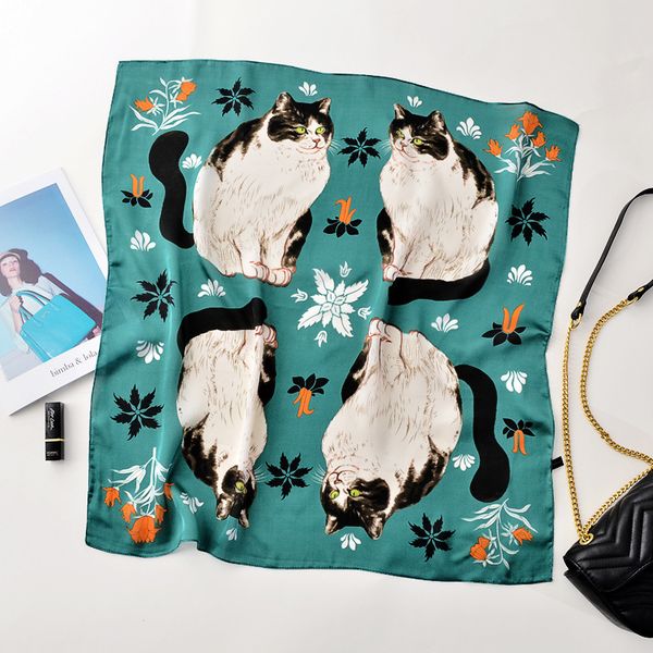 

designer women silk scarf pattern neck hair band foulard 70cm square head tie print scarves lady foulard head band 220628, Blue;gray