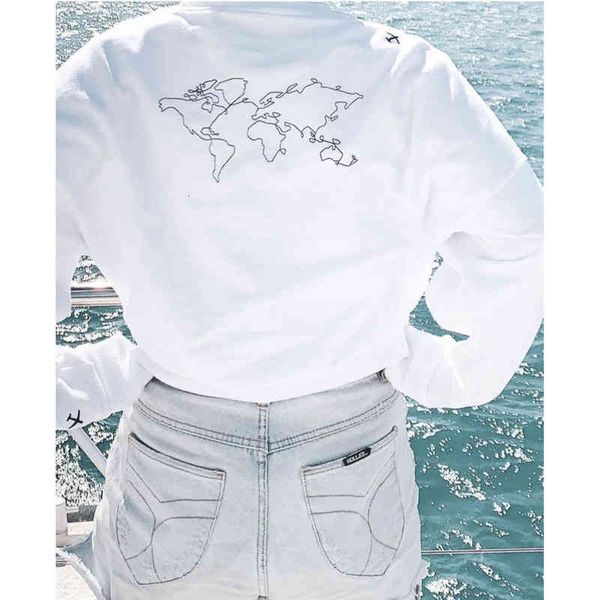 

women's hoodies sweatshirts travel around the world ins unique j style autumn winter embroidery plush long sleeve round neck women&#039, Black