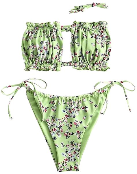 

ditsy print tie side ruched bikini swimsuit for women i0fo#, White;black