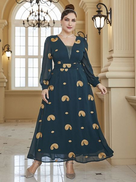 

plus random paisley embroidery contrast mesh maxi dress 98cm#, Black