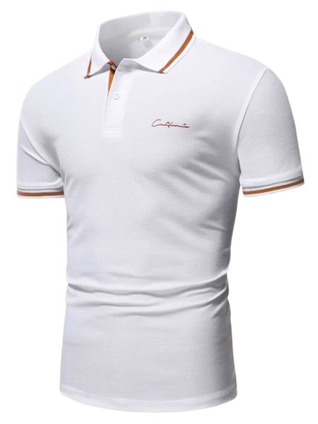 

men letter graphic stripe trim polo shirt z5to#, White;black