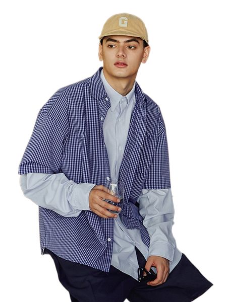 

men 1pc gingham & slogan graphic drop shoulder shirt 85no#, White;black
