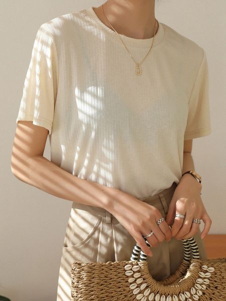 

dazy solid ribbed crew neck tee b2ih#, White