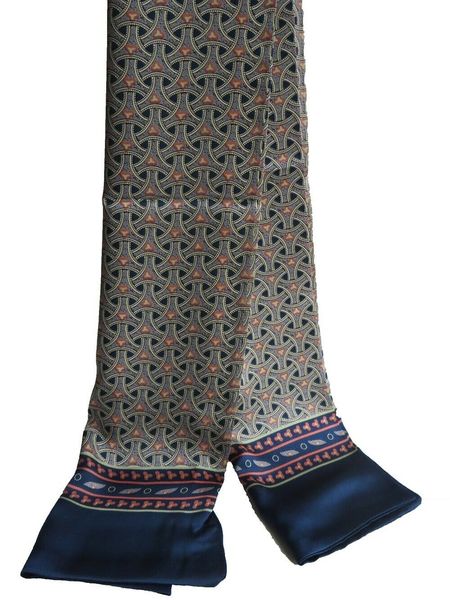 

men's 100% silk long scarf neckerchief print cravat for business party, Blue;gray