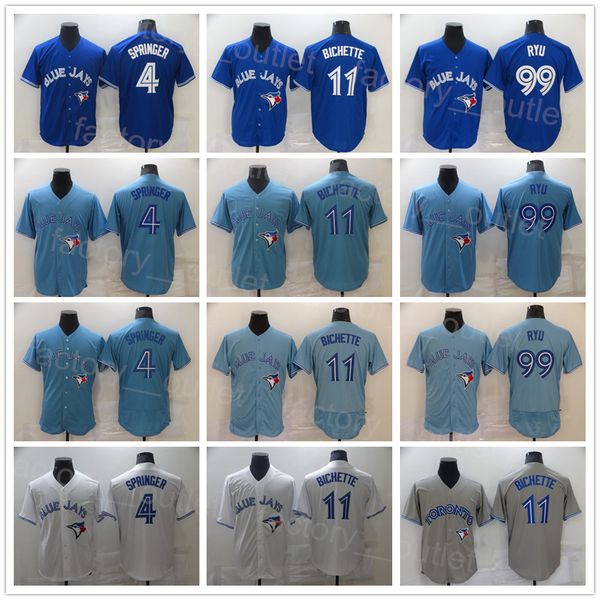 

men baseball 11 bo bichette jersey 99 hyun-jin ryu 4 george springer all sticthed blue white grey red black team color cool base pullover fo, Blue;black
