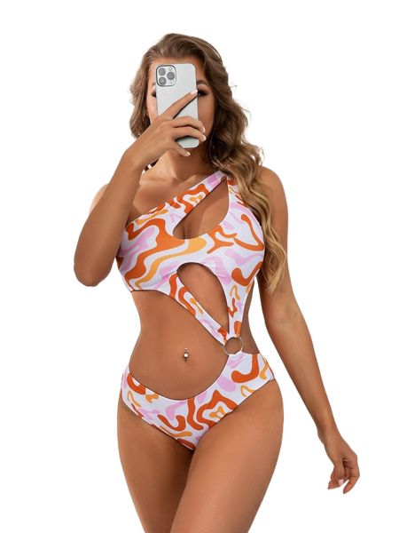 

allover p.rint cut-out o.ne p.iece swimsuit 27c9#, White;black