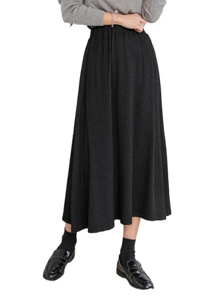 

dazy high waist textured flare skirt l3k4#, Black