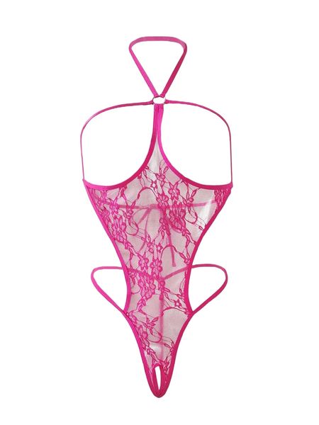 

cut-out lace crotchless teddy bodysuit l2d2#, Black;red