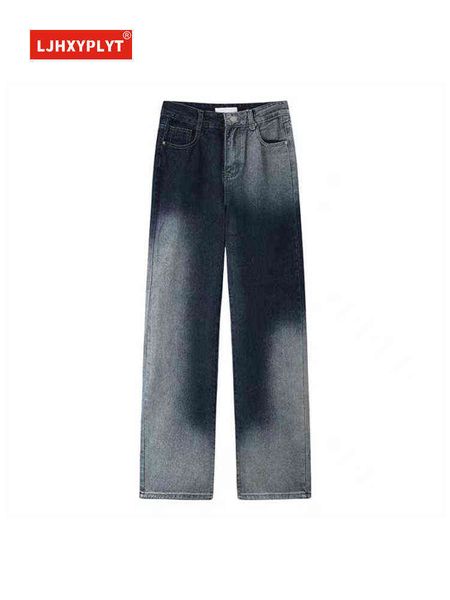 

black gradient simple jeans women's spring summer retro straight loose thin high waist all-match wide-leg denim trousers female t220728, Blue