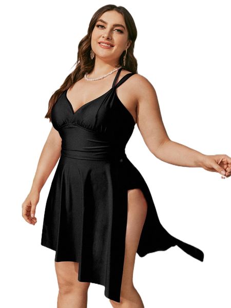 

plus solid one piece swimsuit 49o9#, White;black