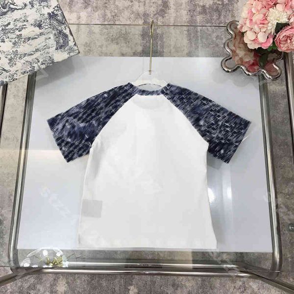 

designer children's t-shirts cotton round neck geometric pattern print girls senior summer comfortable casual popular cute simple style, Blue