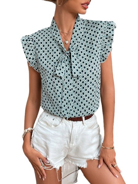 

allover tie front ruffle trim 44h1#, White