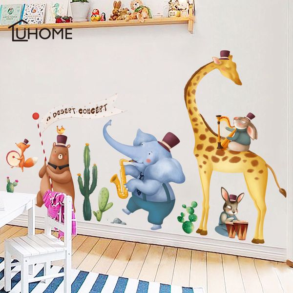 Großer Cartoon Elefant Giraffe Bär Tierfreunde Wandaufkleber für Kinderzimmer Kindergarten Dekoration Niedliche Tiere Aufkleber Y200103