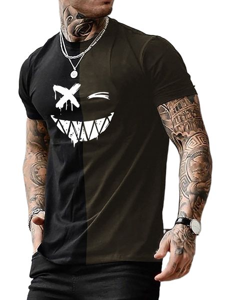 

men expression print colorblock tee e3ut#, White;black