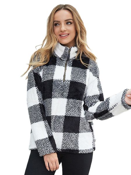 

ziai half zip gingham pattern sweatshirt s8jq#, Black
