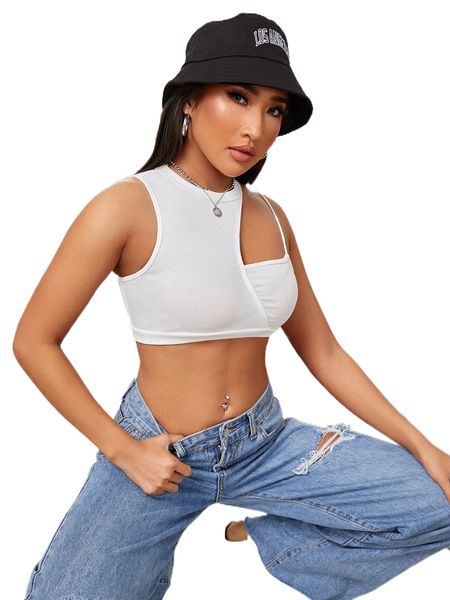 

cutout shoulder solid crop m3rx#, White