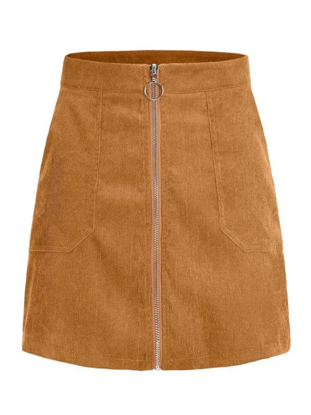 

o-ring zip front corduroy straight skirt r2jh#, Black