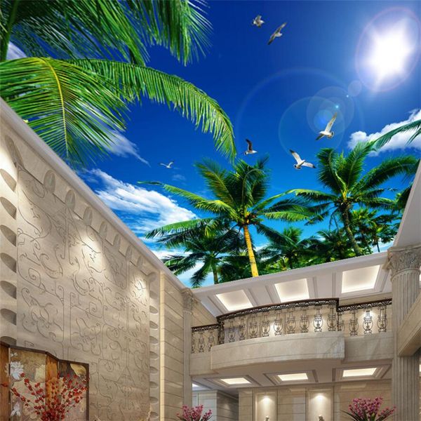 

blue sky white cloud seagull ceiling mural custom large mural green wallpaper papel de parede