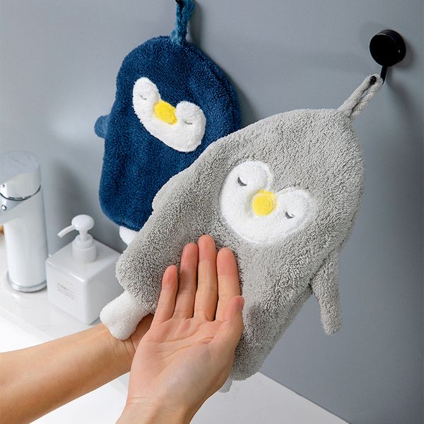 Simpatico pinguino Corallo Velluto Forniture per il bagno Asciugamano morbido per bambini Strofinacci in tessuto assorbente Accessori per la cucina in tessuto appeso