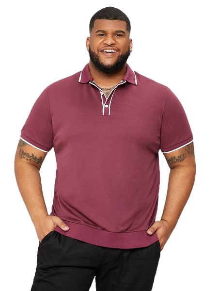 

extended sizes men contrast trim polo shirt x6fo#, White;black