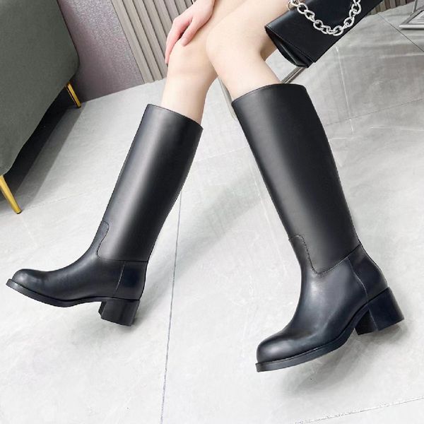 

women leather knee boots black calfskin round toe boots eva sole autumn and winter