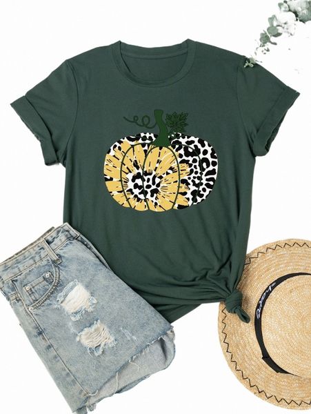 

plus pumpkin & leopard print tee z5pw#, Black